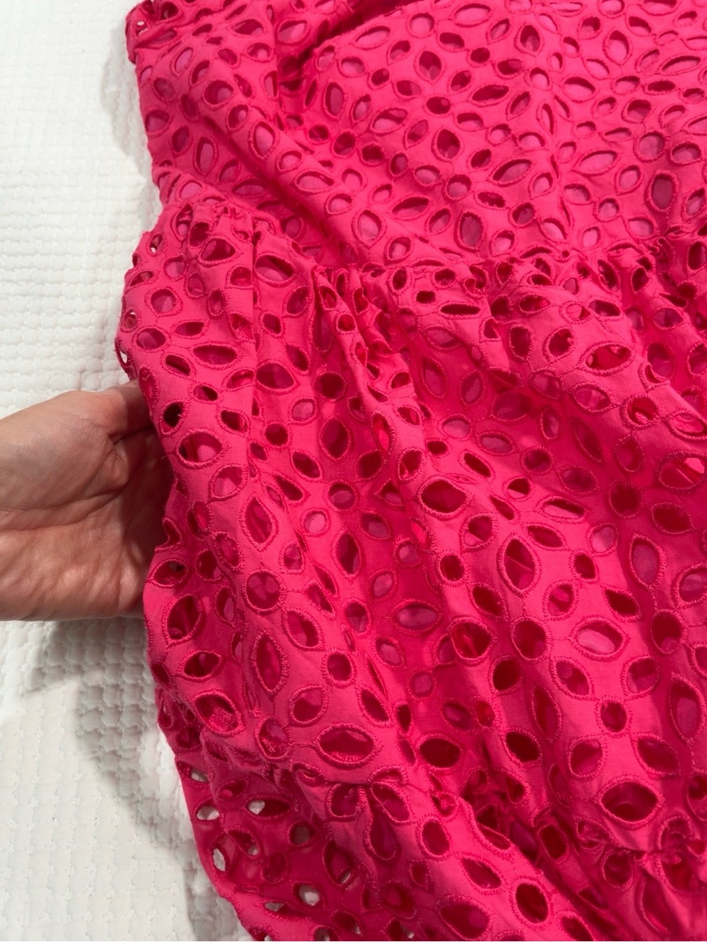 J. Crew Eyelet Long Sleeve Midi Dress in Bright Pink Pockets Barbiecore coquette - Picture 3 of 11